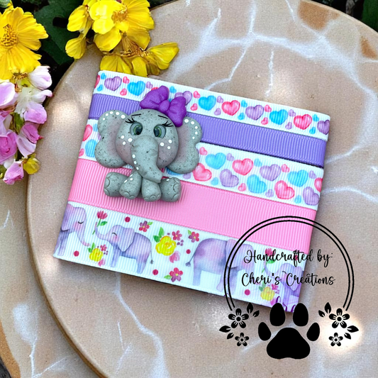 DIY Cute Elephant Clay & Ribbon Kit – Handmade Polymer Clay Elephant for Bow Making, Crafting & DIY Accessories