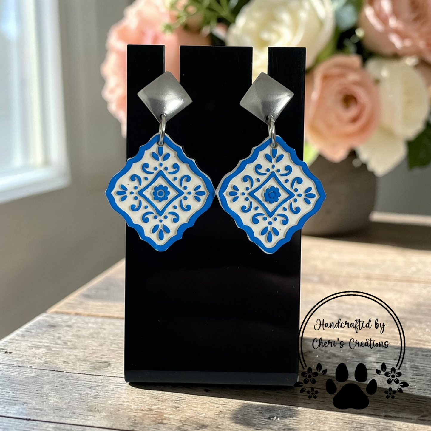 Moroccan Tile Dangles - Handmade Polymer Clay Earrings
