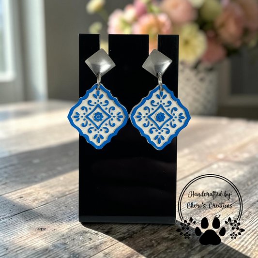 Moroccan Tile Earrings - Handmade Polymer Clay Dangle Earrings