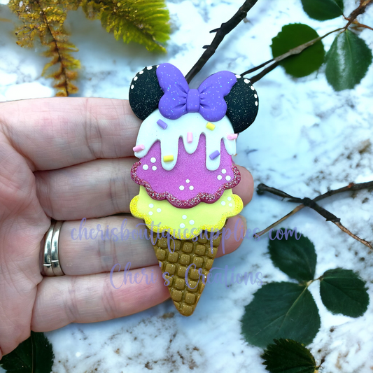 Mouse Ears Party Ice Cream Cone Polymer Clay Embellishment