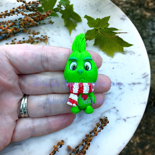 Mr. Grinchy Polymer Clay Embellishment