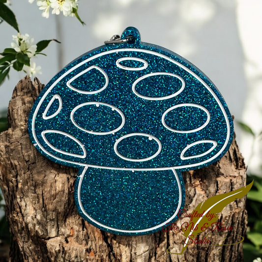 Mushroom Keychain – Deep Blue Sea Glitter Resin Mushroom Keychain
