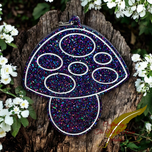 Mushroom Keychain – Inside Out Purple Glitter Resin Mushroom Keychain