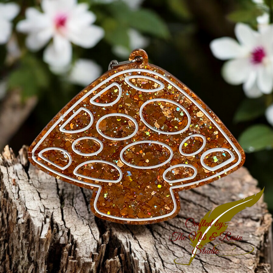 Mushroom Keychain – Pumpkin Spice Glitter Resin Mushroom Keychain