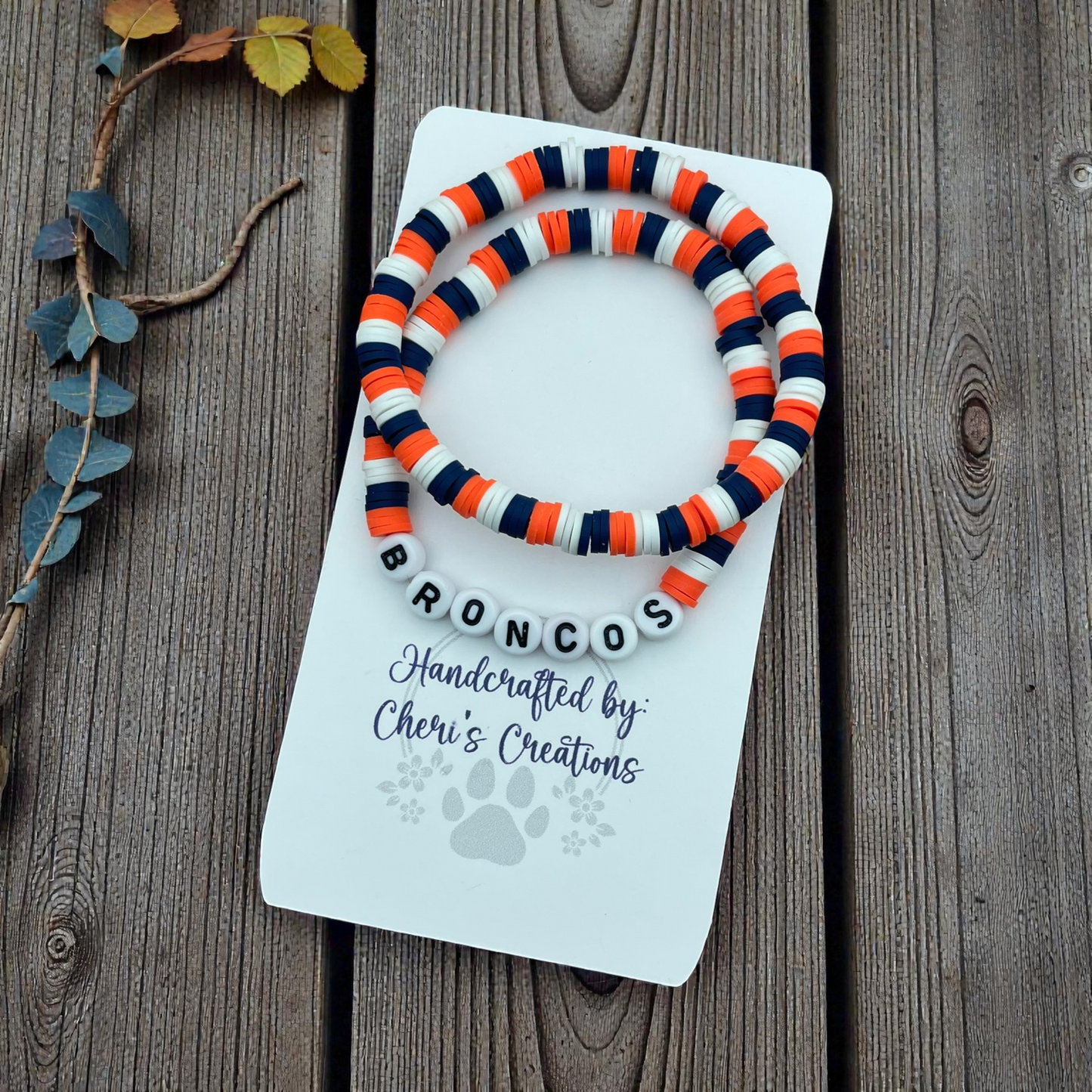 Denver Broncos Inspired Heishi Bead Bracelet Set – Handmade Stretch Bracelets, Set of 2