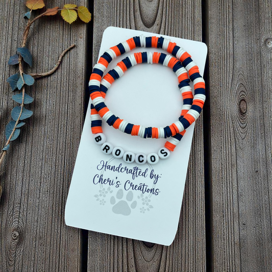 Denver Broncos Inspired Heishi Bead Bracelet Set – Handmade Stretch Bracelets, Set of 2
