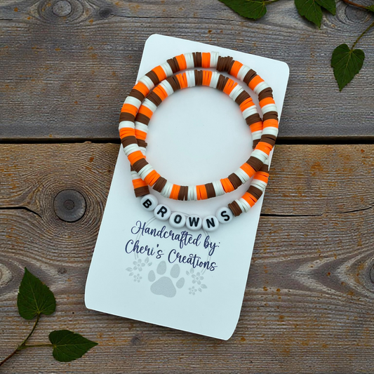 Cleveland Browns Inspired Heishi Bead Bracelet Set – Handmade Stretch Bracelets, Set of 2