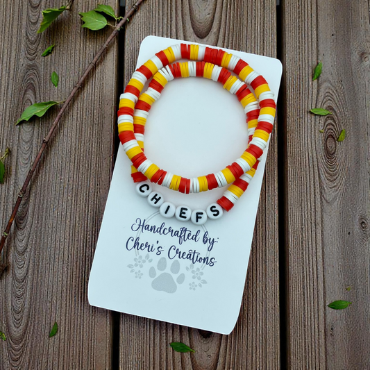Kansas City Chiefs Inspired Heishi Bead Bracelet Set – Handmade Stretch Bracelets, Set of 2