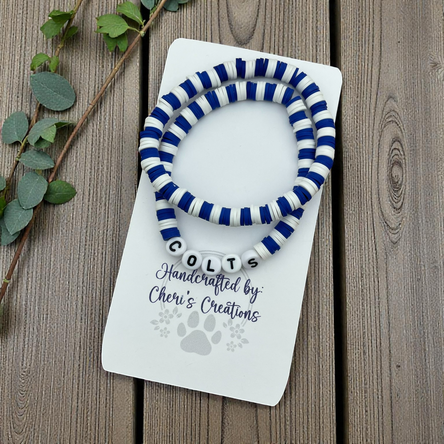 Indianapolis Colts Inspired Heishi Bead Bracelet Set – Handmade Stretch Bracelets, Set of 2