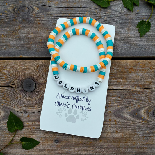 Miami Dolphins Inspired Heishi Bead Bracelet – Handmade Stretch Bracelets, Set of 2