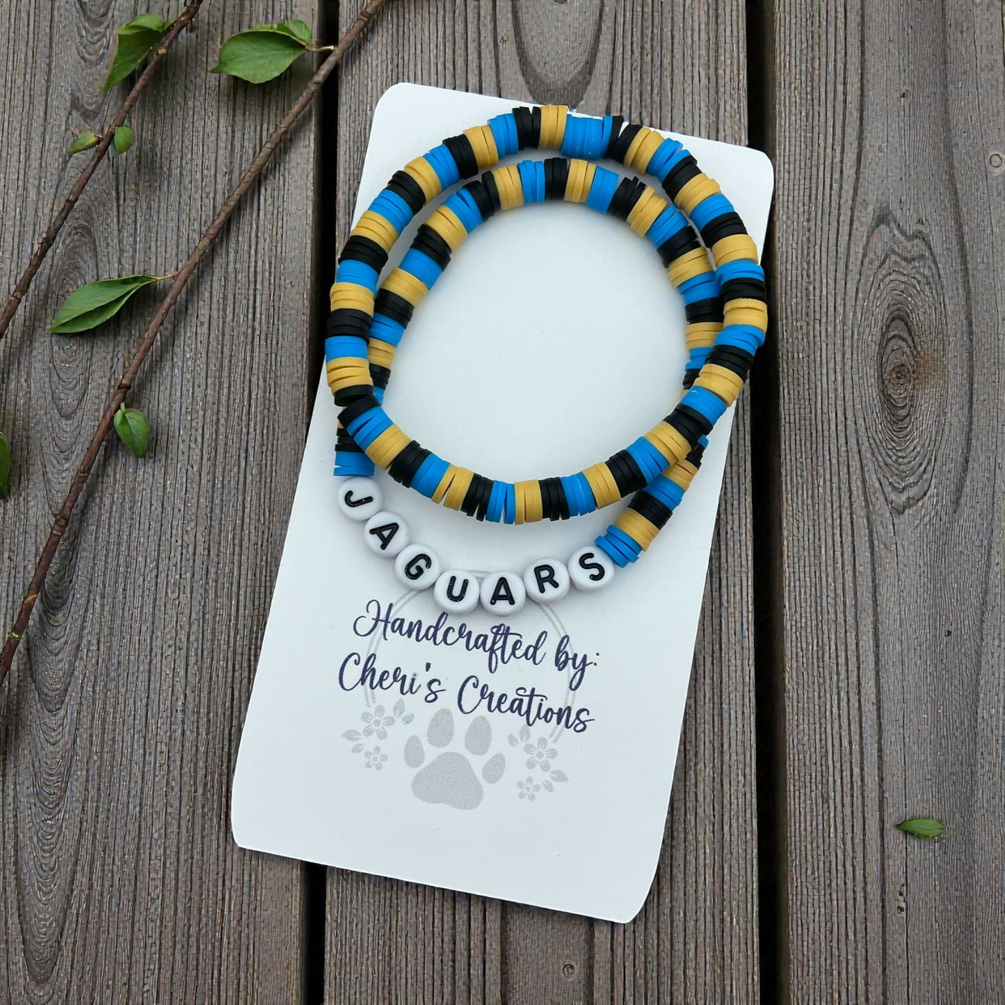 Jacksonville Jaguars Inspired Heishi Bead Bracelet Set – Handmade Stretch Bracelets, Set of 2