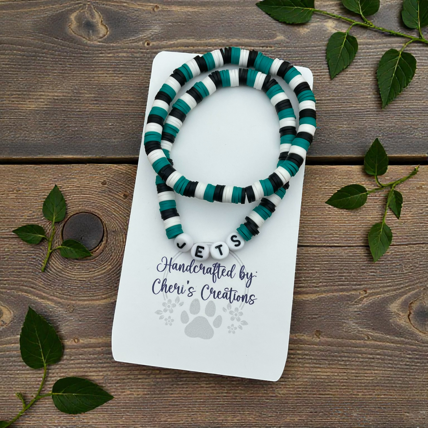 New York Jets Inspired Heishi Bead Bracelet Set – Handmade Stretch Bracelets, Set of 2