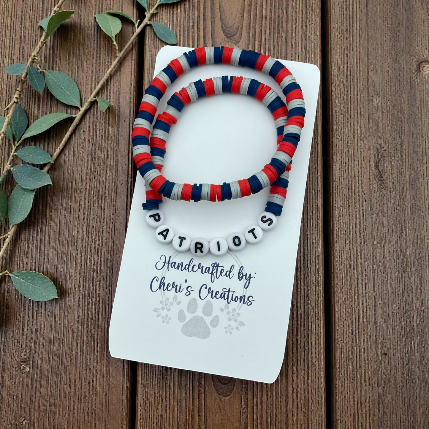 New England Patriots Inspired Heishi Bead Bracelet Set – Handmade Stretch Bracelets, Set of 2