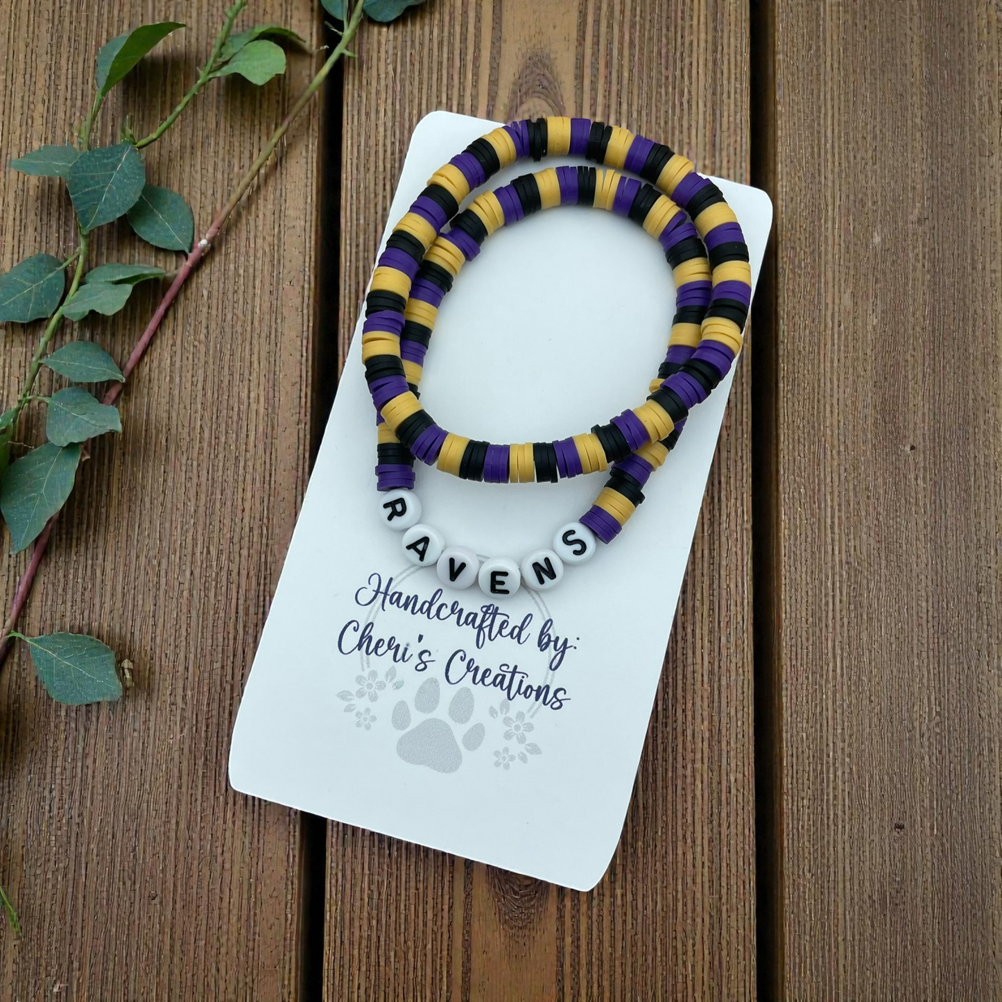 Baltimore Ravens Inspired Heishi Bead Bracelet Set – Handmade Stretch Bracelets, Set of 2