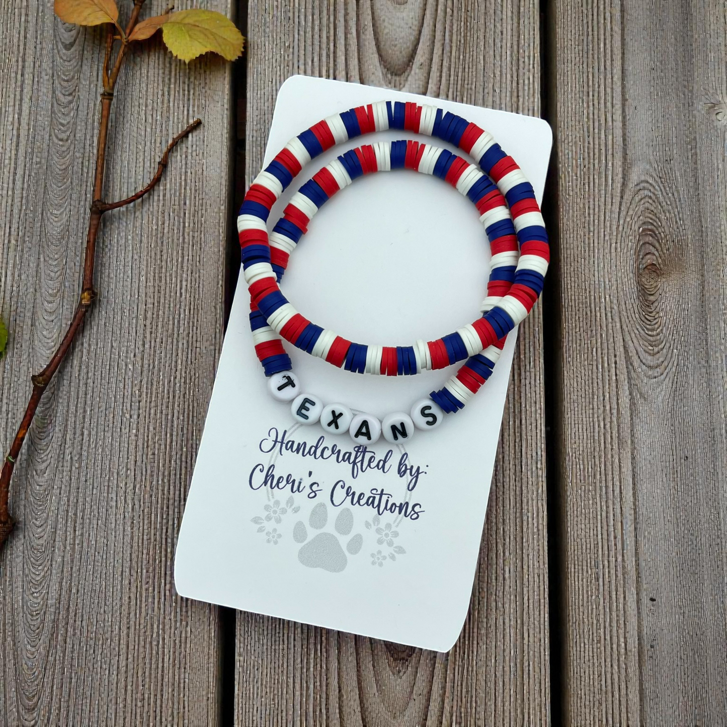 Houston Texans Inspired Heishi Bead Bracelet Set – Handmade Stretch Bracelets, Set of 2