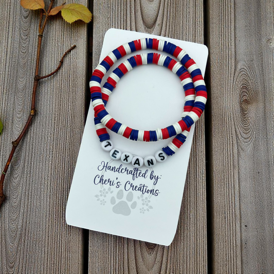 Houston Texans Inspired Heishi Bead Bracelet Set – Handmade Stretch Bracelets, Set of 2