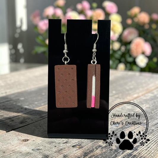 Ice Cream Sandwich Earrings - Handmade Polymer Clay Dangle Earrings