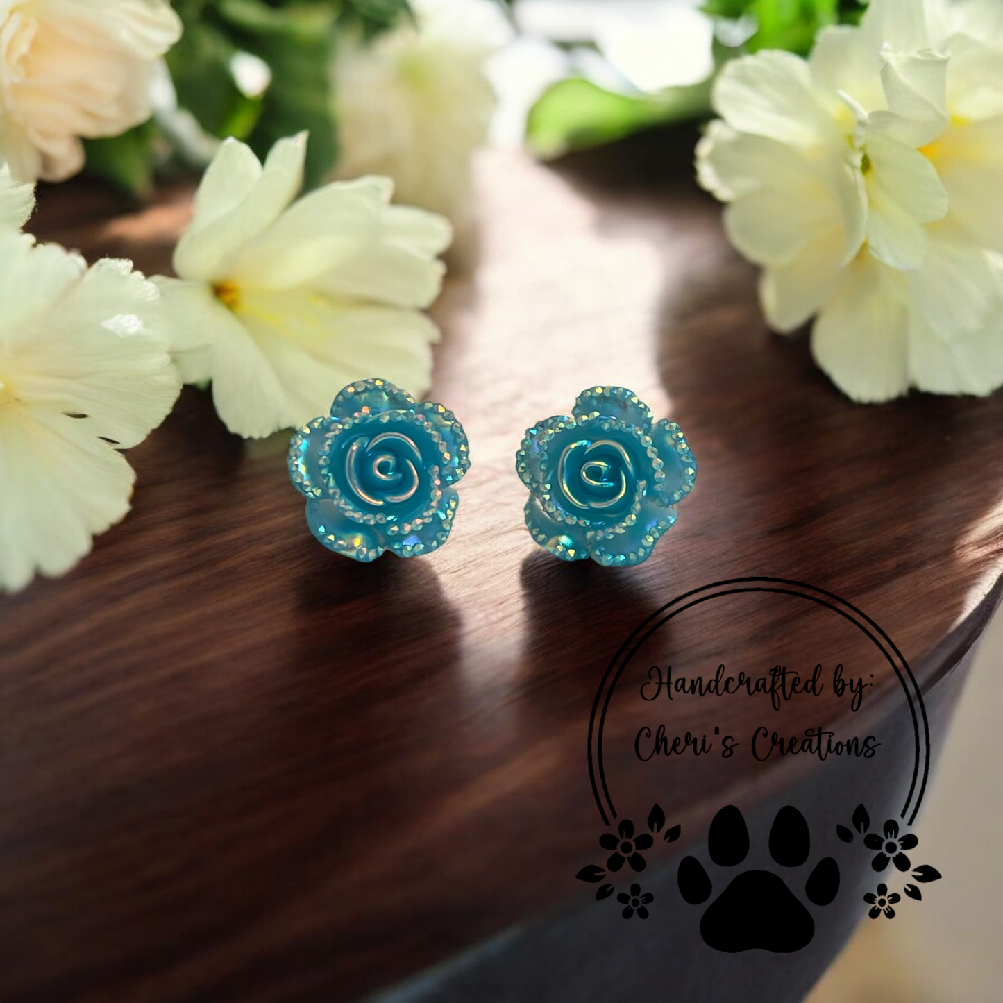 Neon Blue Roses Acrylic Stud Earrings