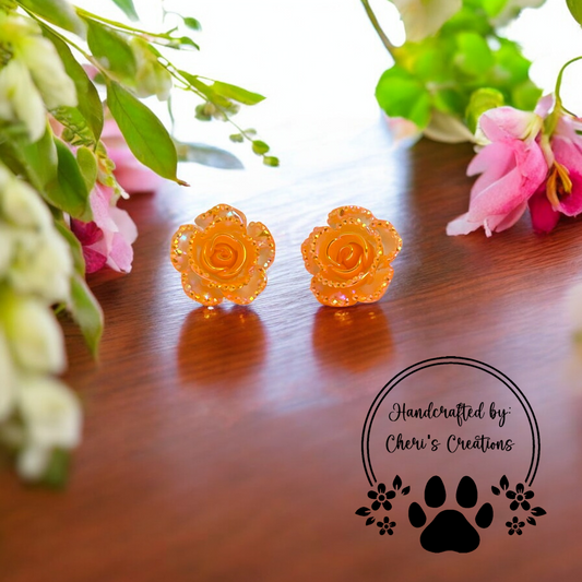 Neon Orange Roses Acrylic Stud Earrings