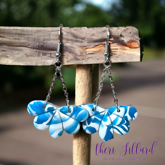 Ocean Blue Flower Petal Polymer Clay Earrings