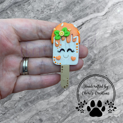 Orange Creamsicle Bow Center – Handmade Polymer Clay Embellishment