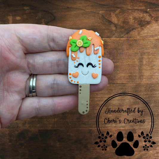 Orange Cream Freeze Pop Bow Center – Handmade Polymer Clay Embellishment