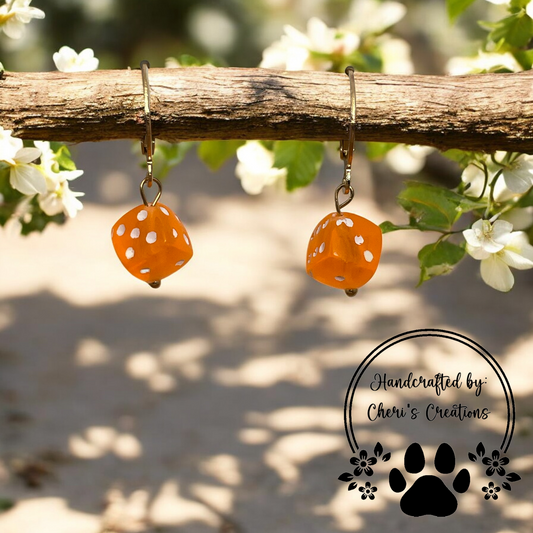 Orange Mini Dice Acrylic Dangle Earrings