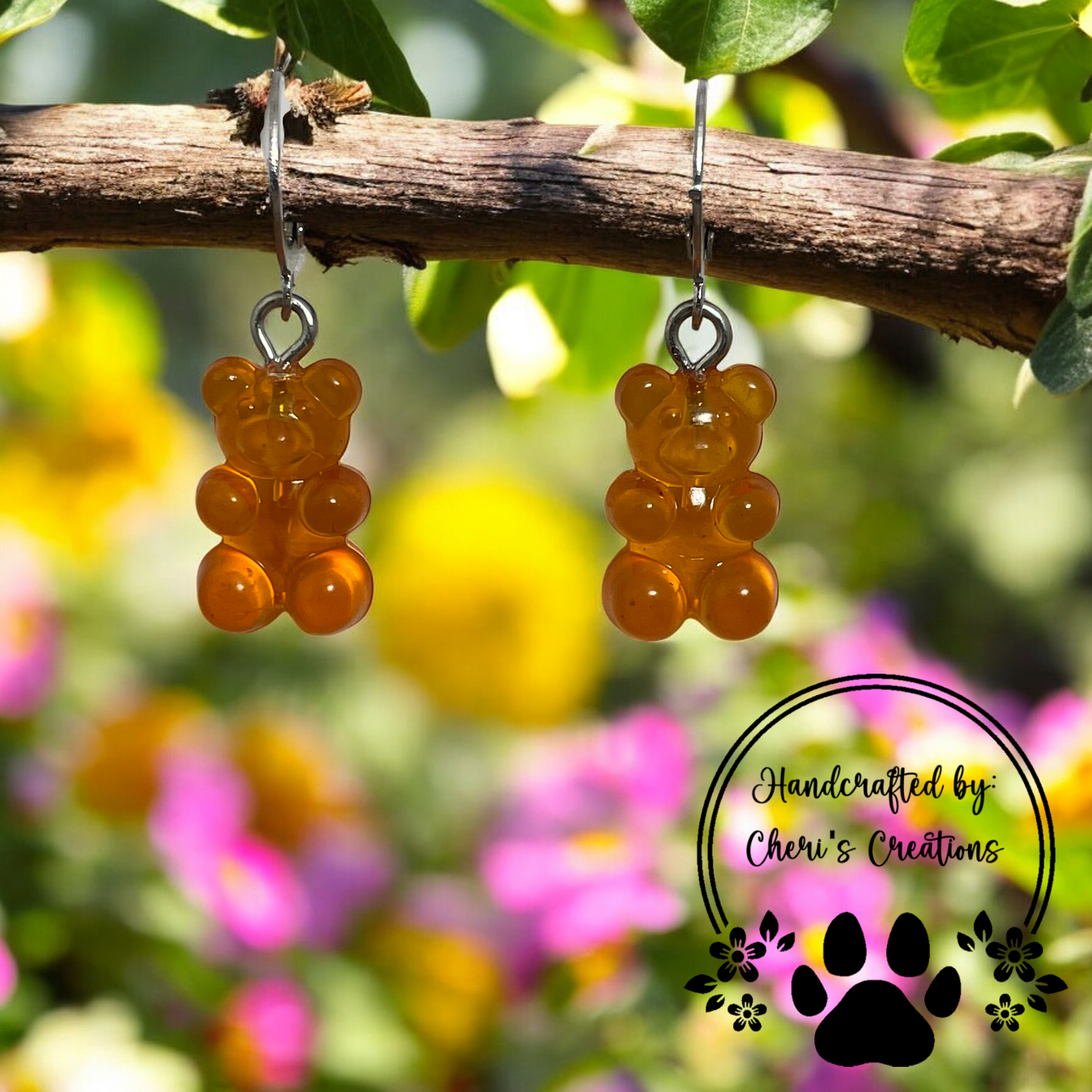 Orange Gummy Bears Acrylic Dangle Earrings