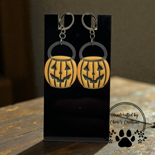 Orange Pumpkin Bucket Dangle Earrings – Handmade Polymer Clay Earrings
