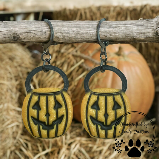 Classic Orange Halloween Pumpkin Bucket Polymer Clay Dangle Earrings