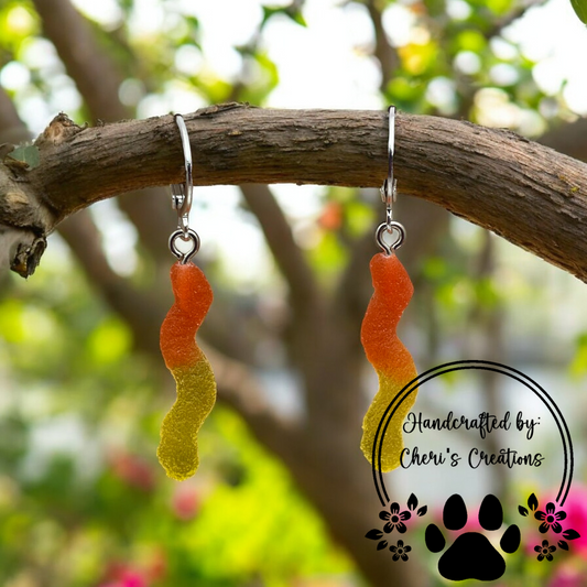 Retro Orange & Yellow Gummy Worm Acrylic Dangle Earrings