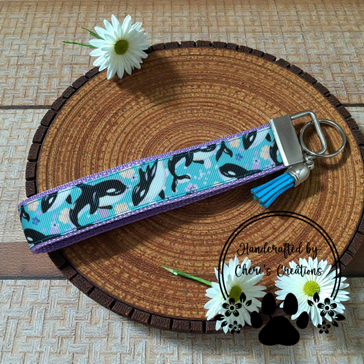 Wristlet Keychain - Dancing Orcas Key Fob
