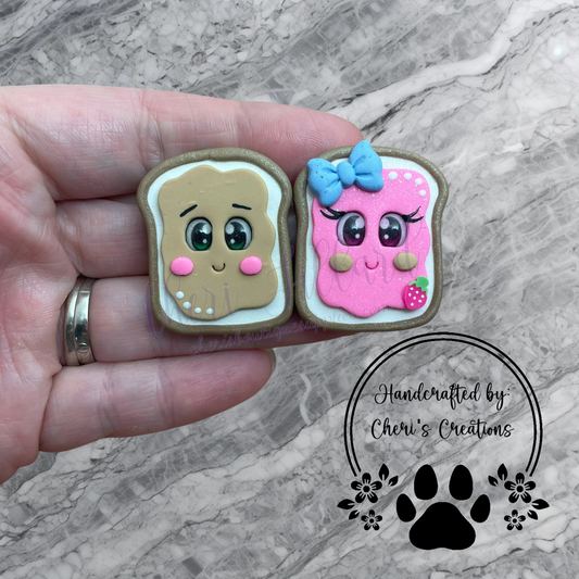 Strawberry PB & J Set – Handmade Polymer Clay Food Embellishments for Bow Making, Crafting & DIY Projects