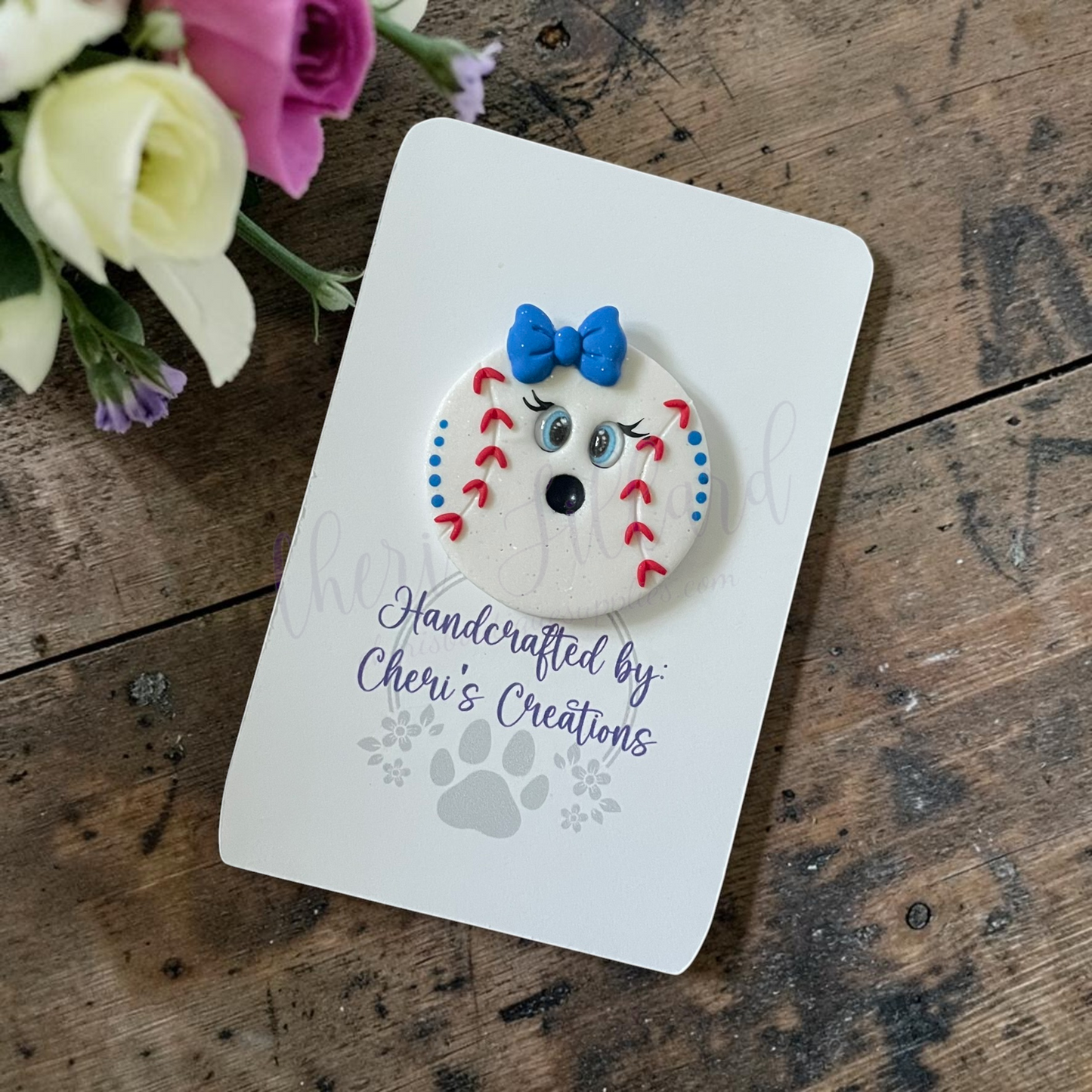 Baseball Bow Center – Handmade Polymer Clay Embellishment