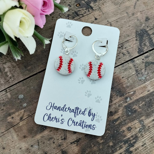 Baseball Earrings - Handmade Polymer Clay Dangle Earrings