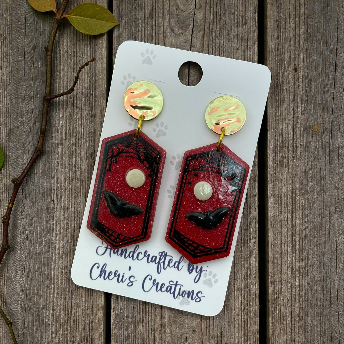 Moon & Bat Dangle Earrings – Handmade Polymer Clay Earrings