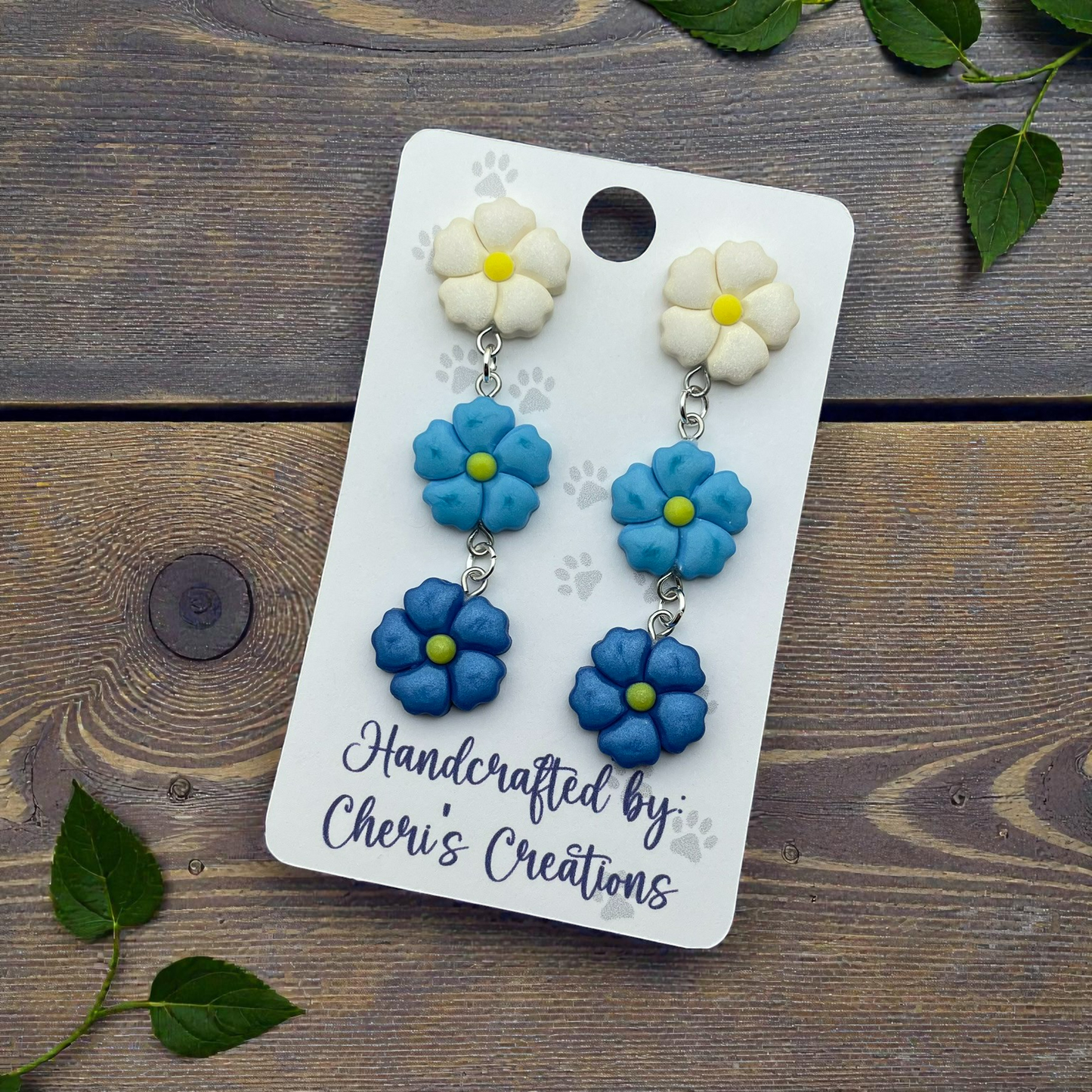 Shades of Blue Floral Earrings – Statement Stud Dangles
