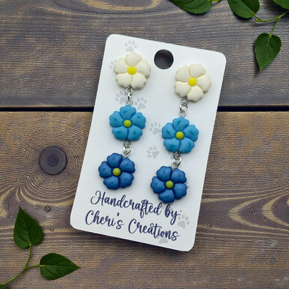 Shades of Blue Floral Earrings – Statement Stud Dangles