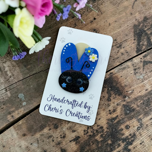 Blue Glow Bug Bow Center – Handmade Polymer Clay Embellishment