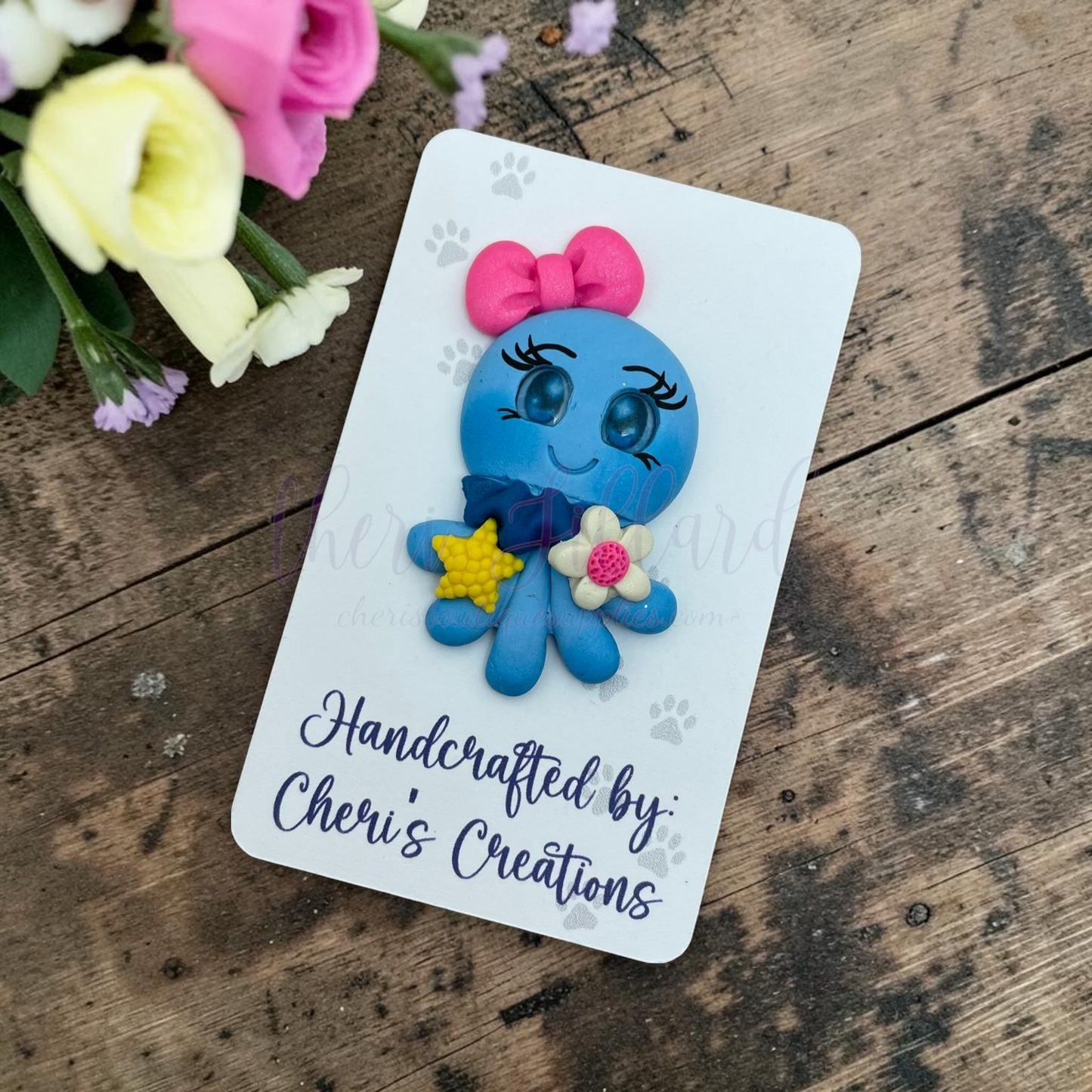 Blue Jellyfish Bow Center – Handmade Polymer Clay Embellishment