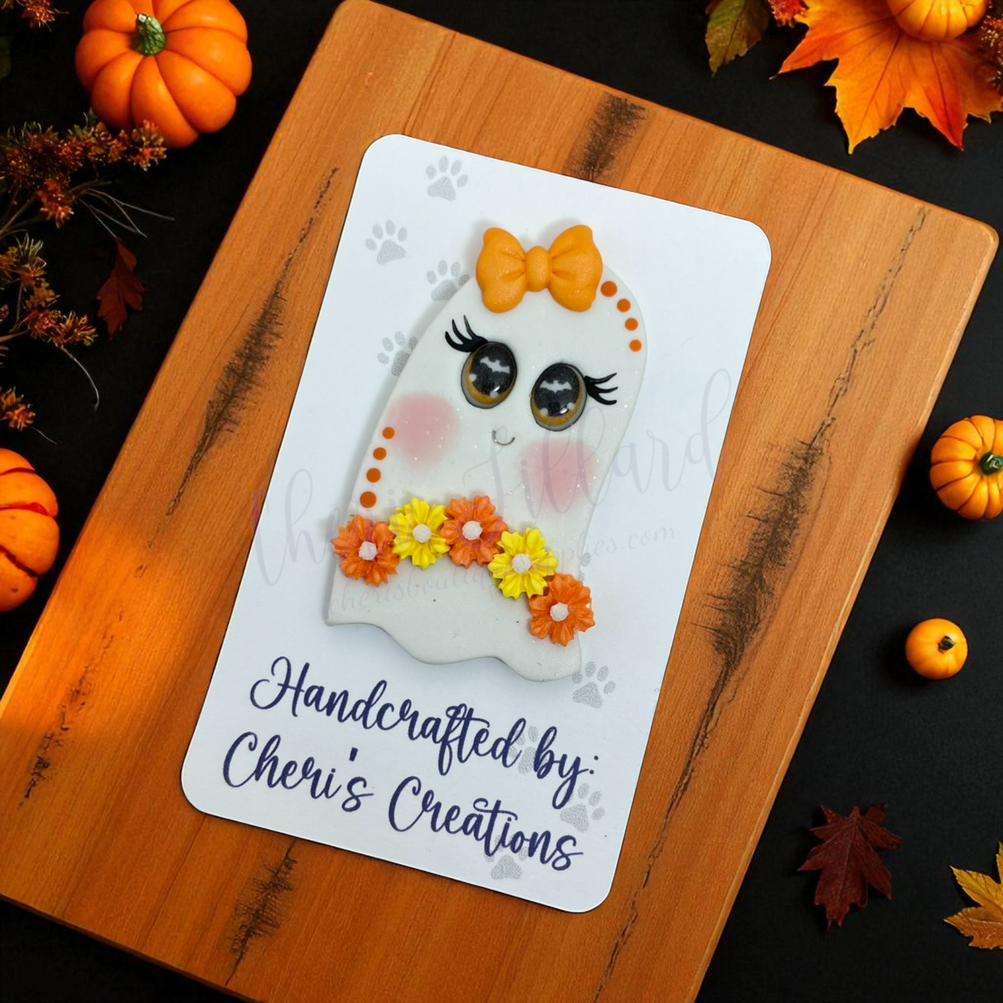 Candy Corn Ghost Polymer Clay Embellishment
