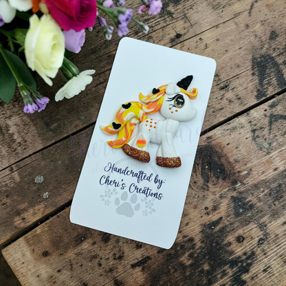 Candy Corn Unicorn Bow Center – Handmade Polymer Clay Embellishment