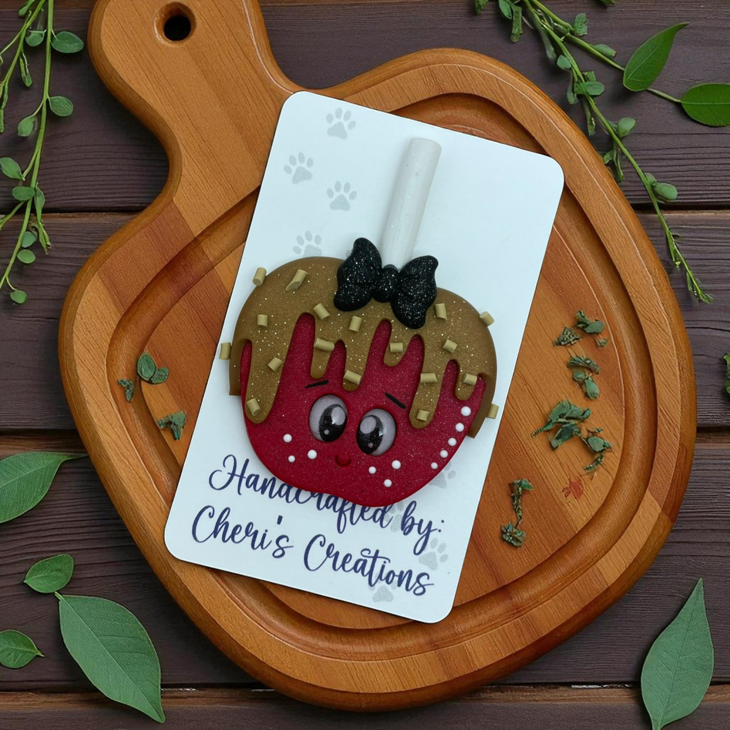 Caramel Apple Bow Center – Handmade Polymer Clay Embellishment