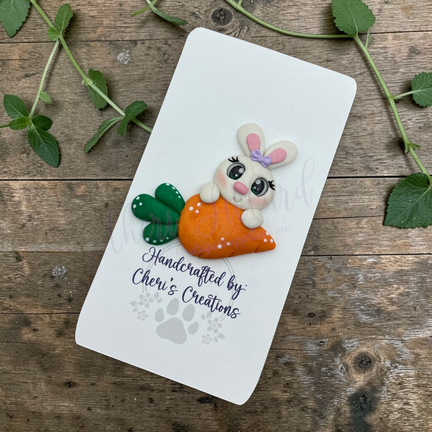 Carrot Bunny Bow Center – Handmade Polymer Clay Embellishment