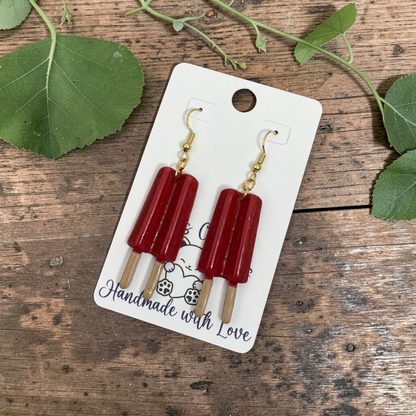 Cherry Popsicle Dangles - Handmade Polymer Clay Earrings
