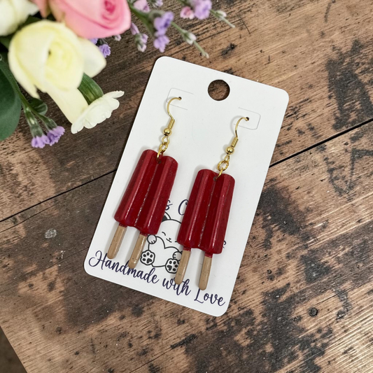 Cherry Ice Pop Earrings - Handmade Polymer Clay Dangle Earrings