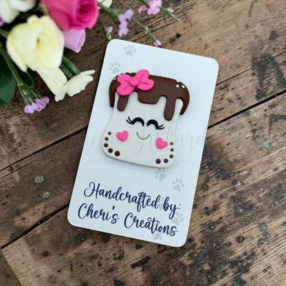S'mores Marshmallow Bow Center – Handmade Polymer Clay Embellishment