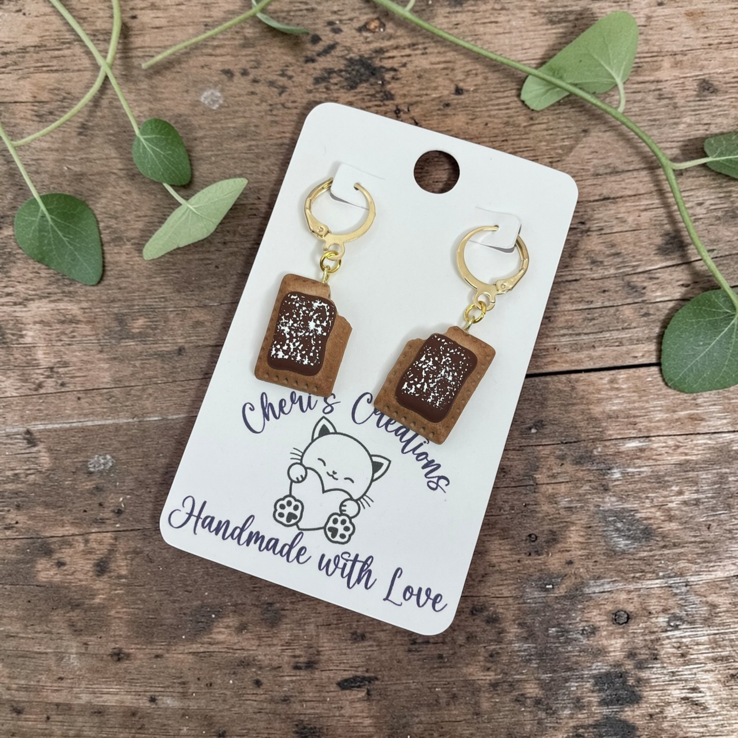 Mini Chocolate Fudge Pop Tart Dangles - Handmade Polymer Clay Earrings