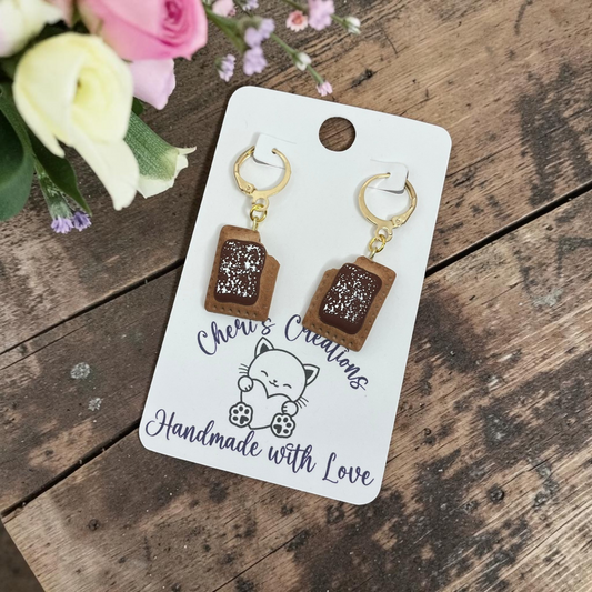 Mini Fudge Toaster Pastry Earrings - Handmade Polymer Clay Dangle Earrings