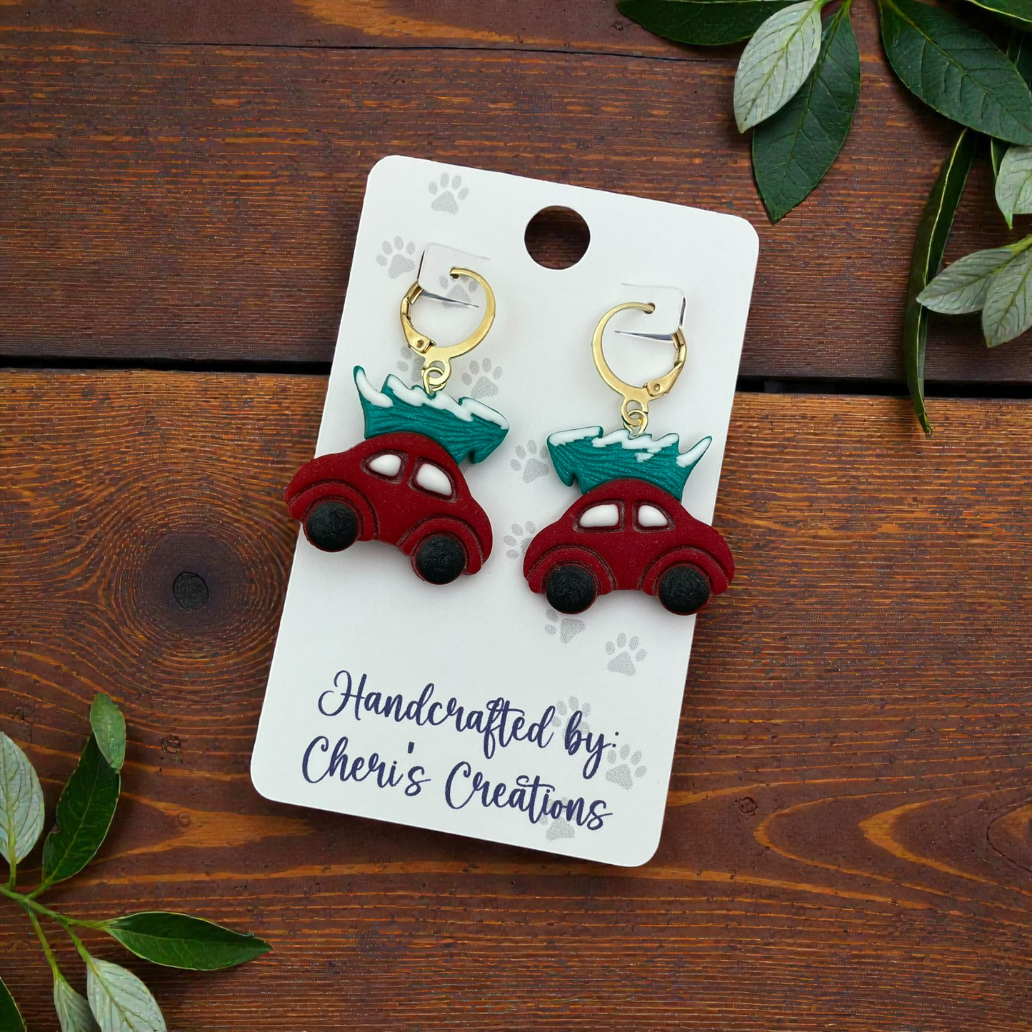 Christmas Car Dangle Earrings – Handmade Polymer Clay Earrings